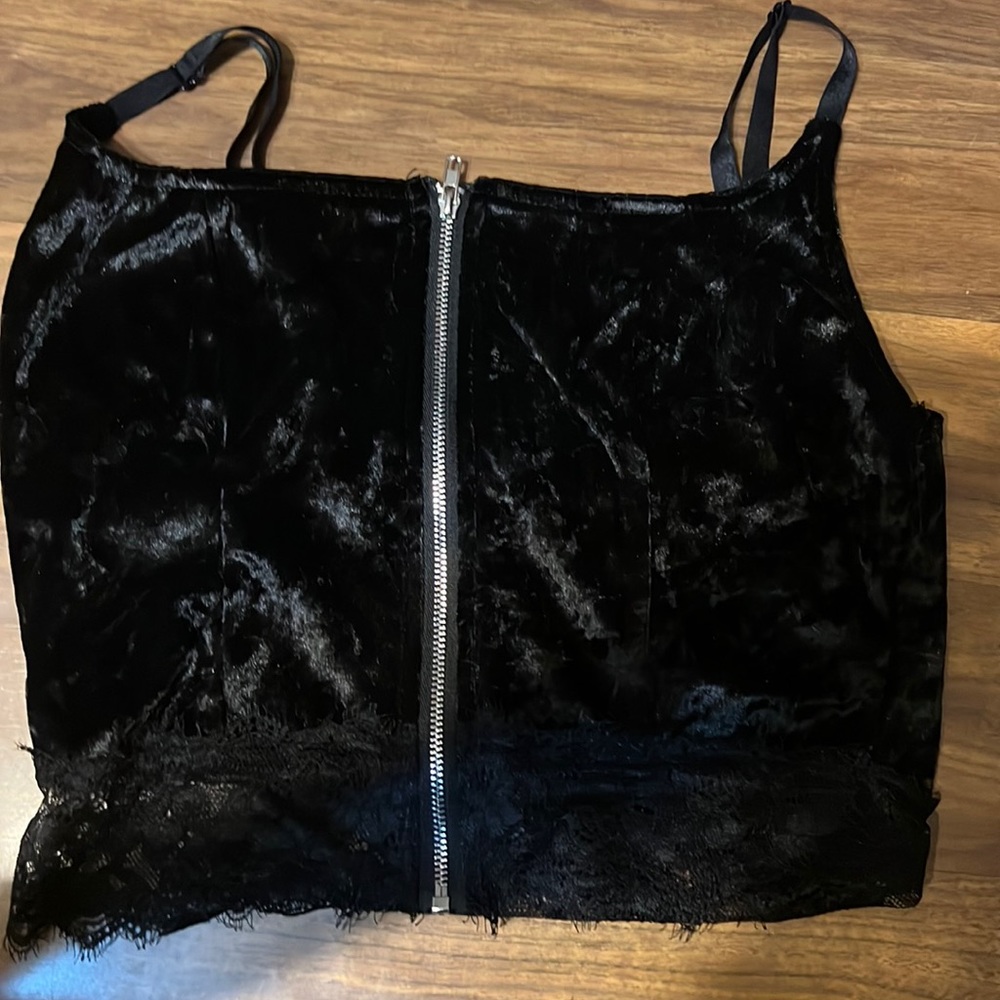 velvet zip up crop top